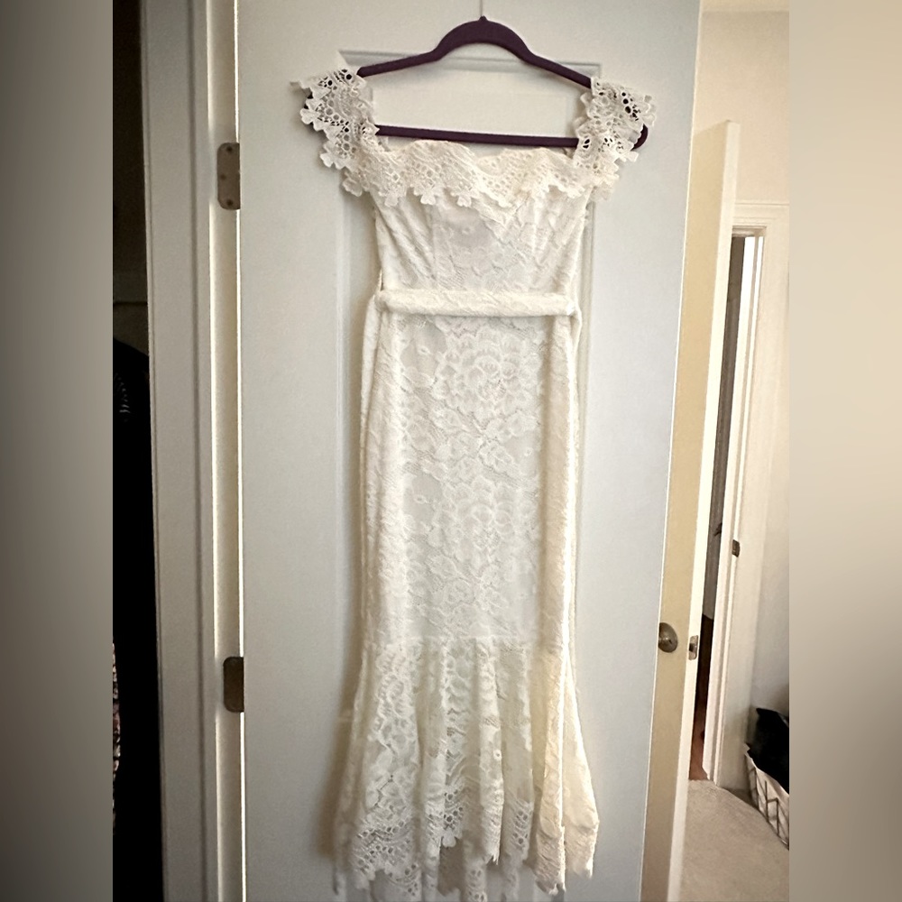 White off the shoulder midi dress
